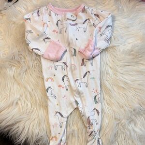 Cloud Island Unicorn and Rainbow Footie - Pink and White